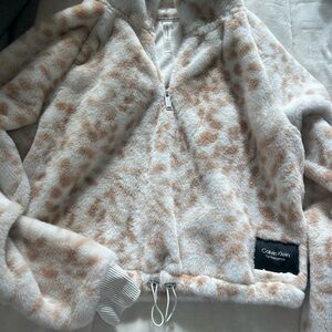 Calvin Klein Cream and Brown Fuzzy Jacket